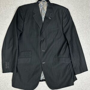 Steve Harvey Blazer Mens 44R Black Pinstripe Supreme‎ Jacket Gold Paisley Lined